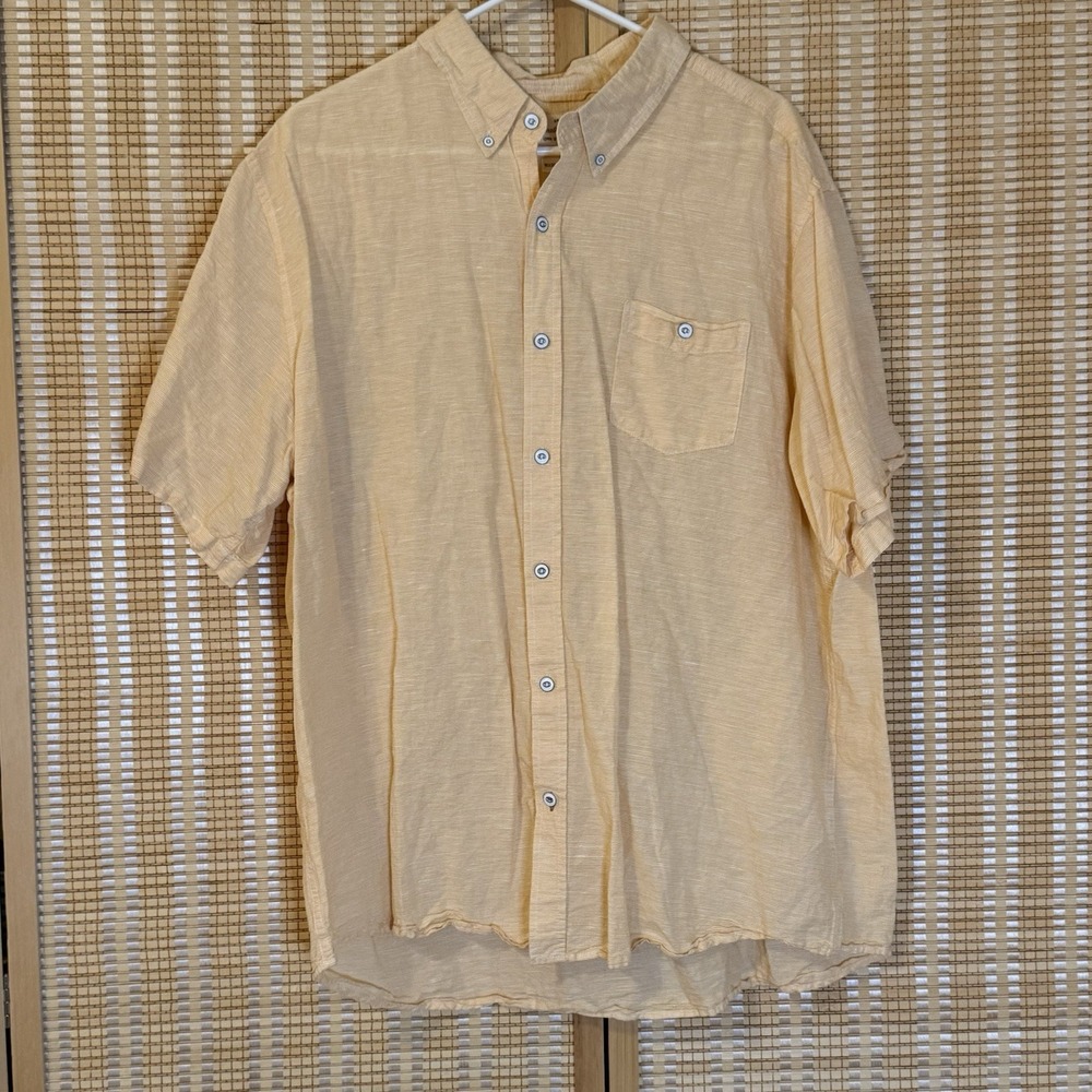 Weatherproof Mens 2X Linen Blend Button Up Shirt Yellow Office Casual‎ Preppy